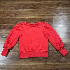 Loft Pullover Sweatshirt Top Red Long Puff Sleeve Round Neck Cotton Womens Small